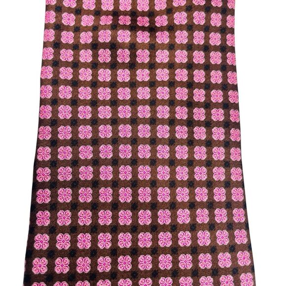 Ermenegildo Zegna Men's 100% Silk Necktie Tie Brown Red Floral Squares - Picture 1 of 5